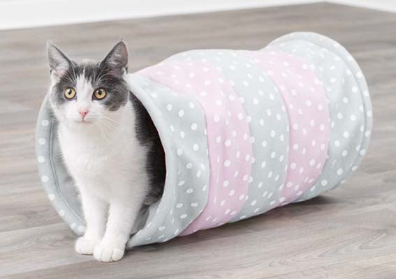 Kattunnel, fleece, ø 25 x 50 cm, grå/rosa