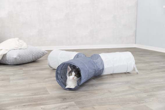 Kattunnel 4-vägs, nylon, ø 20 x 50 cm/tunnel, Vit/grå