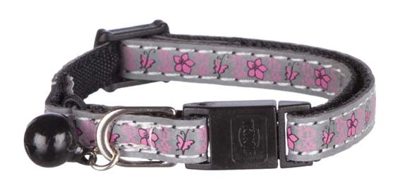 Junior halsband Blommotiv, reflex, snabblås, bjällra. Nylon. Bl. frg