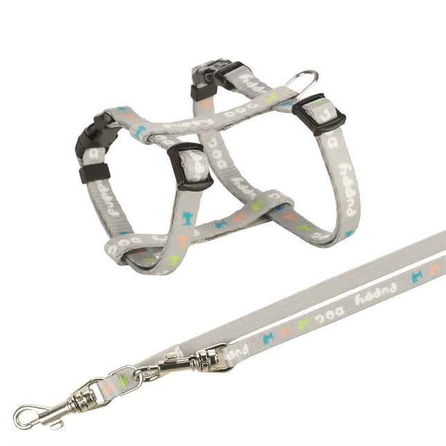 Trixie Junior H-sele med koppel – M-L, omkrets 27–45 cm, 2 m, 10 mm, ljusgrå