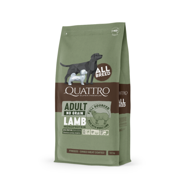 Quattro hundfoder Super Premium No Grain All Breed Adult, Lamb MONOPROTEIN – 12 kg
