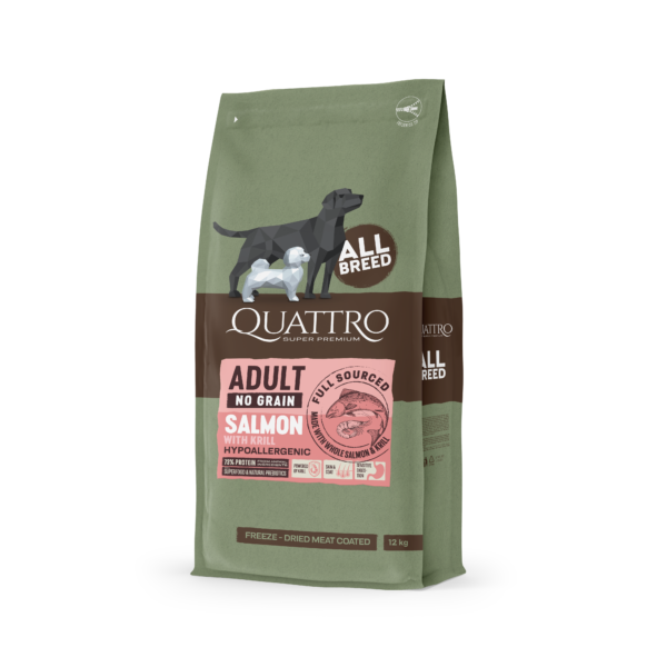 Quattro hundfoder Super Premium No Grain All Breed Adult, Salmon & Krill – 3 kg