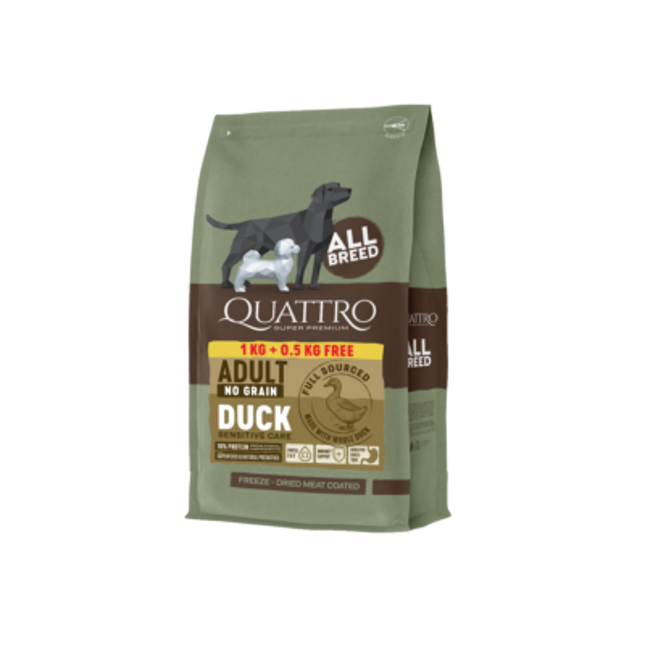 Quattro hundfoder All Breed No Grain Duck – 1,5 kg