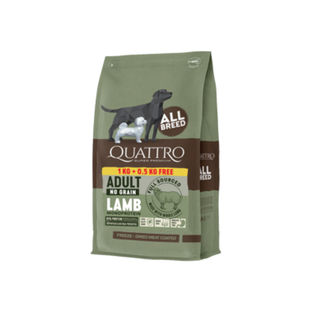 Quattro hundfoder All Breed No Grain Lamb – 1,5 kg