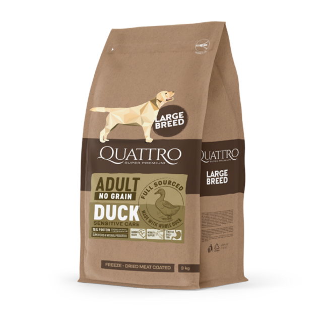 Quattro hundfoder Super Premium No Grain Large Breed Adult, Duck – 12 kg