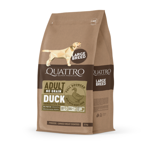 Quattro hundfoder Super Premium No Grain Large Breed Adult, Duck – 12 kg