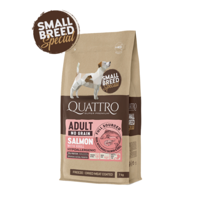 Quattro hundfoder Super Premium No Grain Small Breed Adult, Salmon & Krill – 7 kg