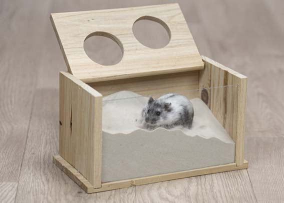 Sandbad, mus/hamster, trä, 20 × 12 × 12 cm
