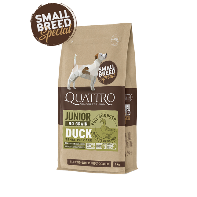 Quattro hundfoder Super Premium No Grain Small Breed Junior, Duck – 1,5 kg