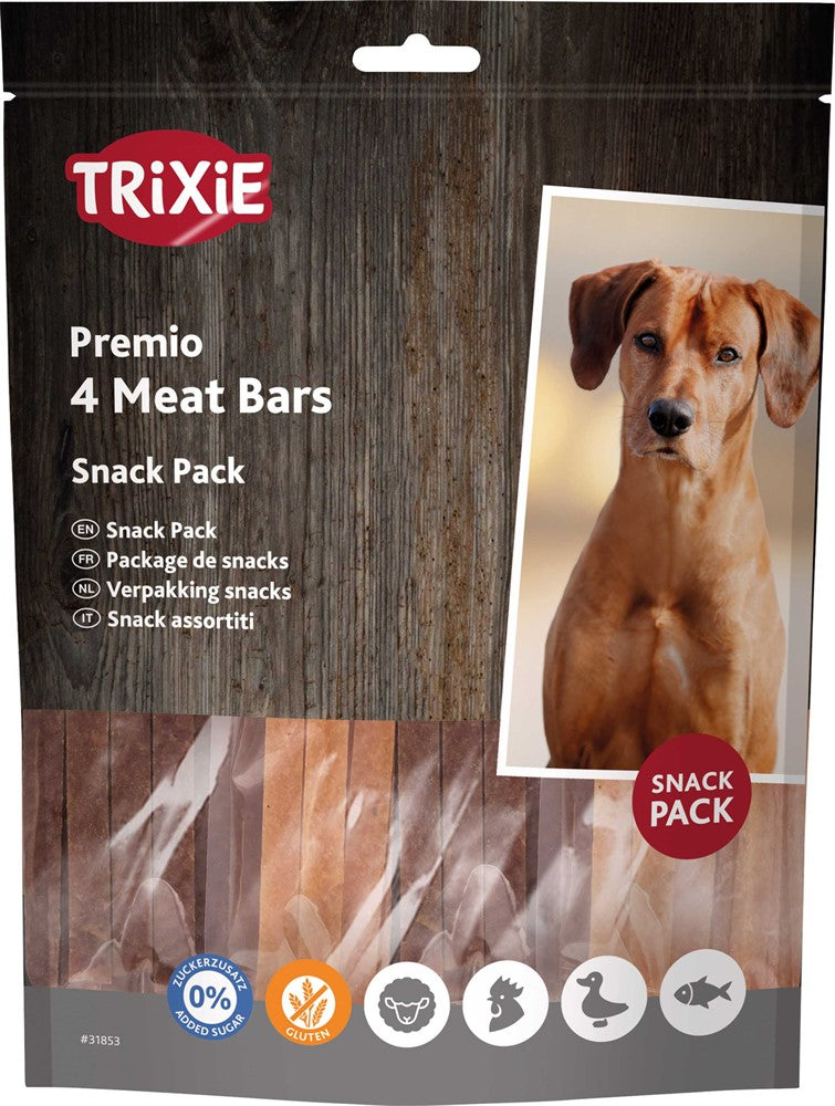 Trixie PREMIO 4 Meat Bars hundgodis, 4 × 100 g med kyckling, anka, lamm och lax